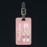 Personalized Pink Ballet Slippers Girly Rose Gold Luggage Tag<br><div class="desc">This cute design for the dancer features a pretty rose gold metallic texture background, and the dancer's name vertically next to a watercolor illustration of pretty pink ballet slippers. The script of the name looks like the ribbons of the toe shoes! The design is the same on both sides. Copyright...</div>
