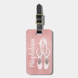 Personalized Pink Ballet Slippers Girly Rose Gold Luggage Tag