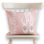 Personalized Pink Ballet Slippers Girly Rose Gold Throw Pillow<br><div class="desc">This cute pillow design for the dancer features a pretty rose gold metallic texture background, and the dancer's name vertically next to a watercolor illustration of pretty pink ballet slippers. The script of the name looks like the ribbons of the toe shoes! The design is the same on both sides....</div>