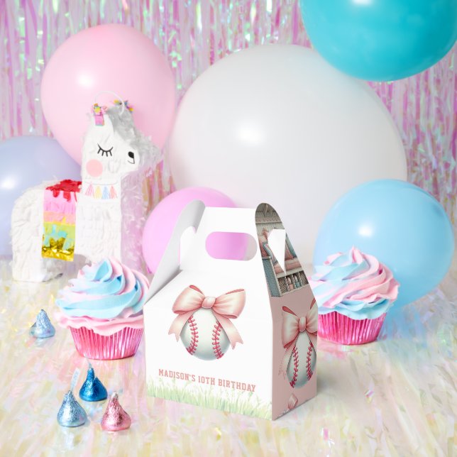 Personalized Pink Baseball Girl Birthday Favor Box (Party)