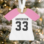 Personalized Pink Baseball Jersey Ornament<br><div class="desc">Celebrate your baseball star with this personalized pink and white pinstripe jersey ornament. Perfect for commemorating a special season,  player,  or team. Customize it with a name and number to create a unique keepsake.</div>