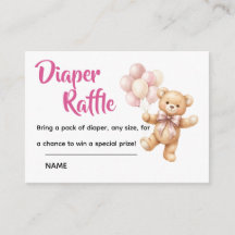Personalized Pink bear Baby Shower Diaper Raffle