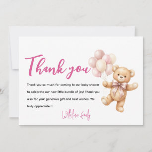 Personalized Pink Bear Baby Shower Thank You Card