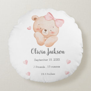 Personalized Pink bear for Baby Girl  Round Pillow