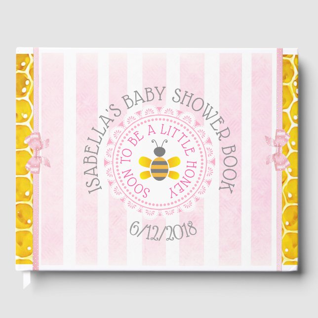 Personalized Pink bee Bumblebee Baby Shower Book (Front)