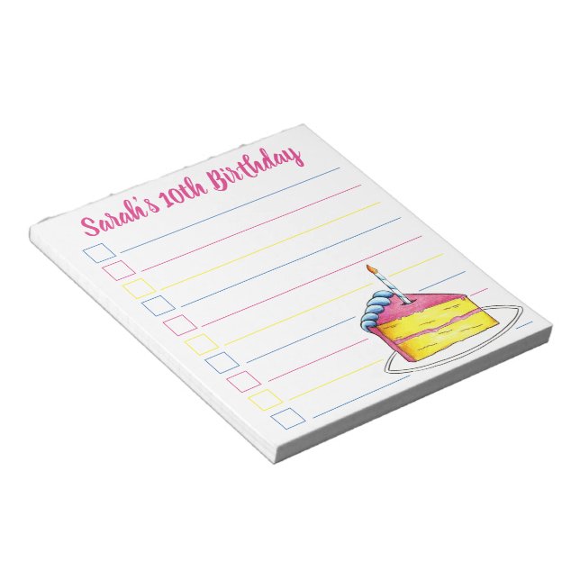 Personalized Pink Birthday Cake Party Favour Notepad (Angled)