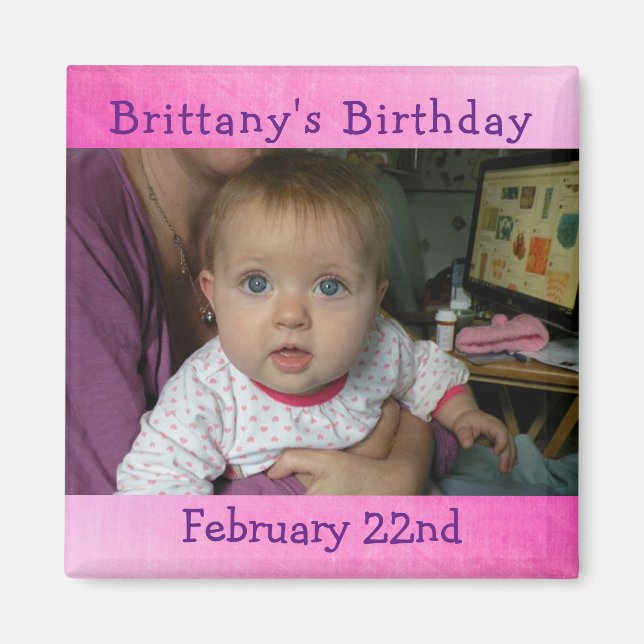 Personalized Pink Birthday Reminder Magnet (Front)