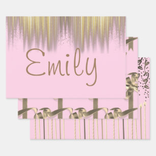 Personalized Pink Birthday Wrapping Paper Sheet