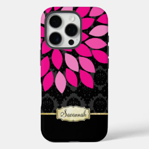 Personalized Pink Black and Gold iPhone 16 Pro Case