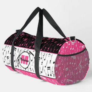 Personalized pink, black and white music design duffle bag