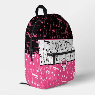 Personalized pink, black and white music design printed backpack