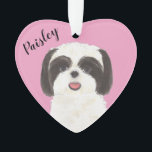 Personalized Pink Black and White Shih Tzu Ornament<br><div class="desc">I am in love with this beautifully detailed watercolor illustration of a black and white shih tzu dog on a sweet pink heart! Personalize these pastel ornaments and make the nice list this year! For the perfect presents, pair it with a matching item from the collection for a thoughtful housewarming,...</div>