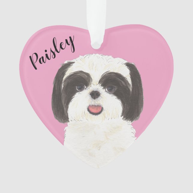 Personalized Pink Black and White Shih Tzu Ornament (Front)