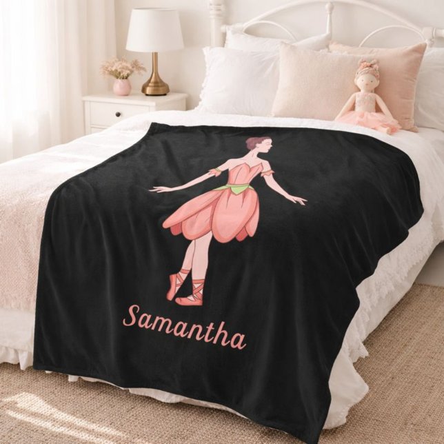 Personalized Pink & Black Ballerina Fleece Blanket (Creator Uploaded)