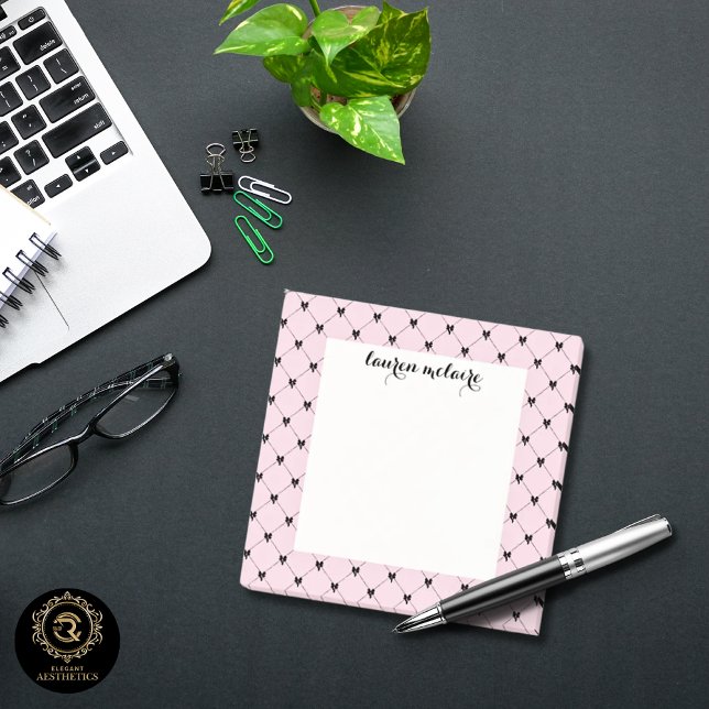Personalized Pink & Black Bow Script Post-it Notes (Creator Uploaded)