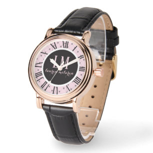 Personalized Pink & Black Bow Watch