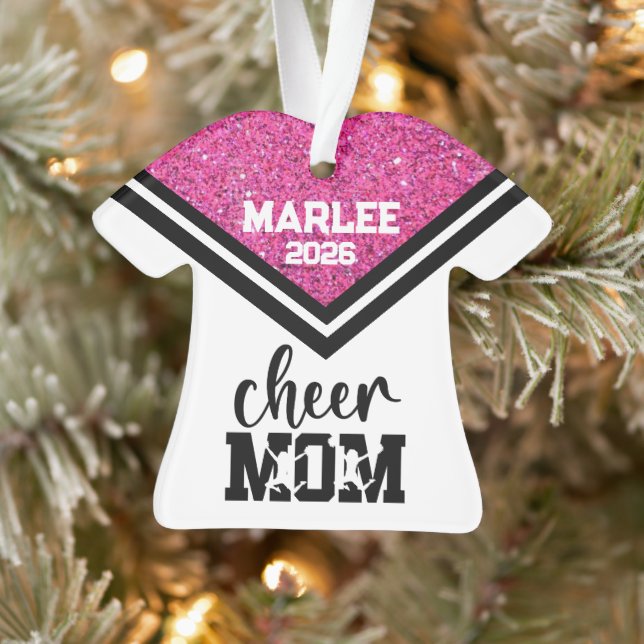 Personalized Pink & Black Cheer Mom Ornament  (Tree)