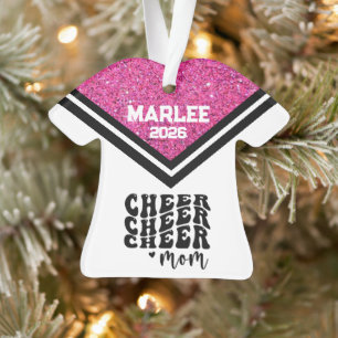 Personalized Pink & Black Cheer Mom Ornament