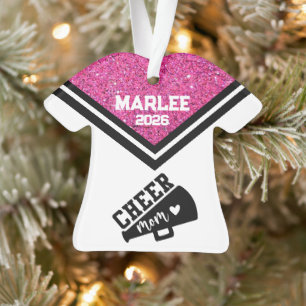 Personalized Pink & Black Cheer Mom Ornament