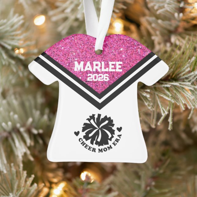 Personalized Pink & Black Cheer Mom Ornament  (Tree)