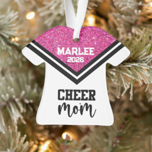 Personalized Pink & Black Cheer Mom Ornament