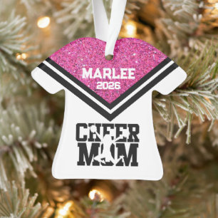 Personalized Pink & Black Cheer Mom Ornament 