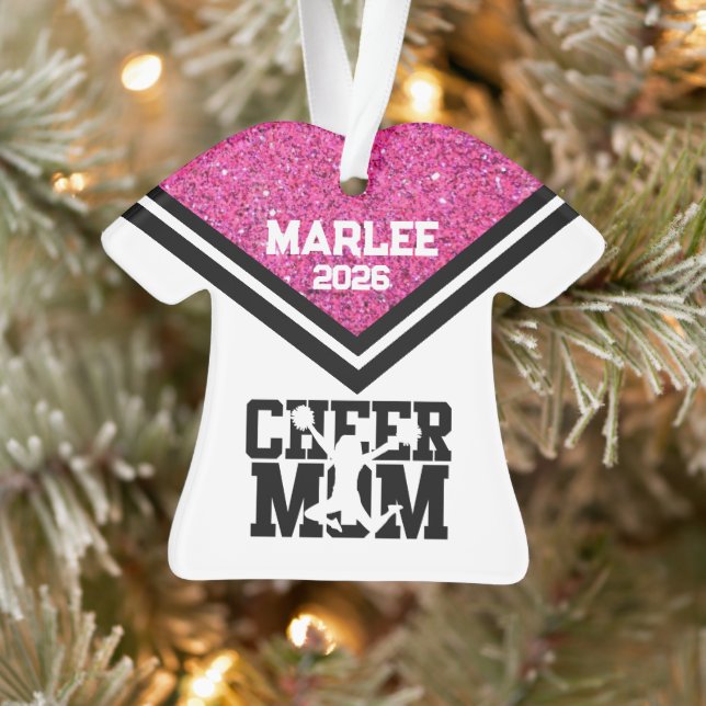 Personalized Pink & Black Cheer Mom Ornament  (Tree)