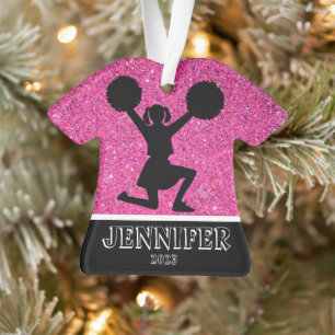 Personalized Pink & Black Cheerleading Ornament