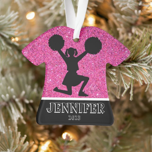 Personalized Pink & Black Cheerleading Ornament  (Tree)