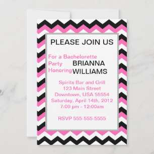 Personalized Pink & Black Chevron Bachelorette Invitation