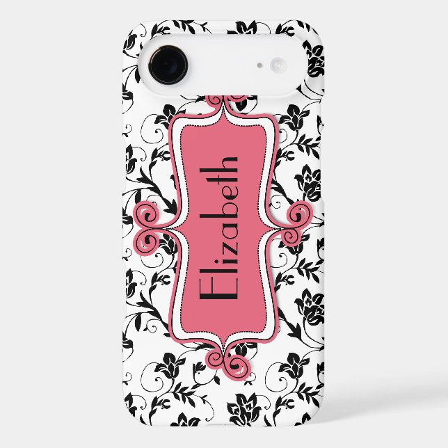 Personalized Pink Black Damask Case-Mate iPhone Case (Back)