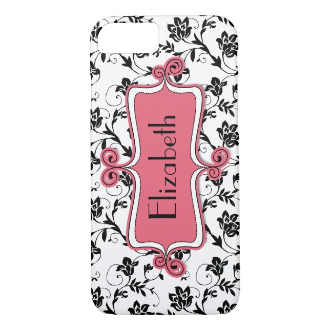 Personalized Pink Black Damask Case-Mate iPhone Case (Back)