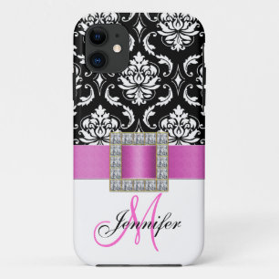 Personalized Pink Black Damask iPhone 5 Case