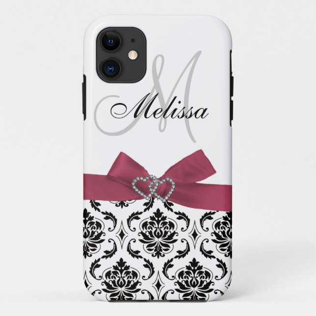 Personalized Pink Black Damask iPhone 5 Case-Mate Case (Back)