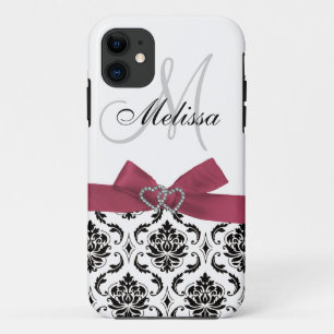 Personalized Pink Black Damask iPhone 5 Case-Mate iPhone 11 Case