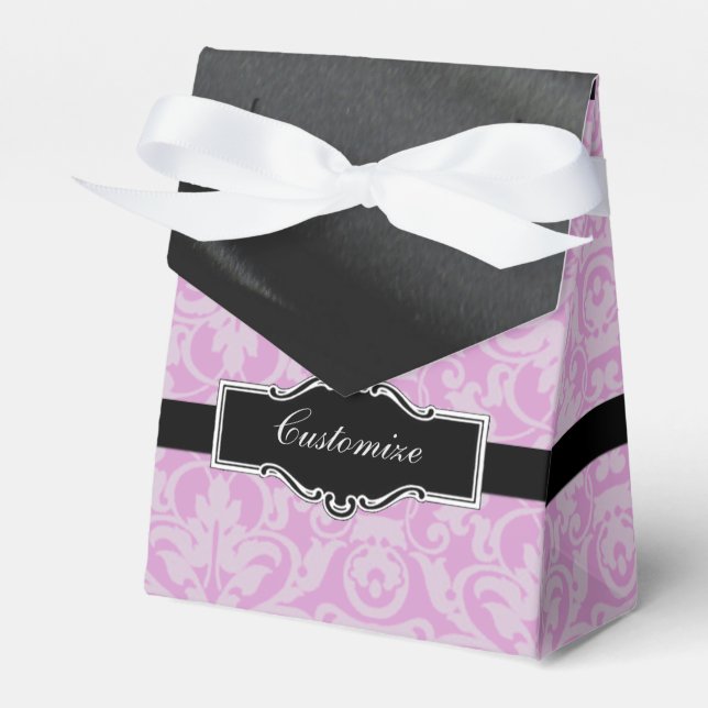 Personalized Pink & Black Damask Tent Favour Box (Front Side)