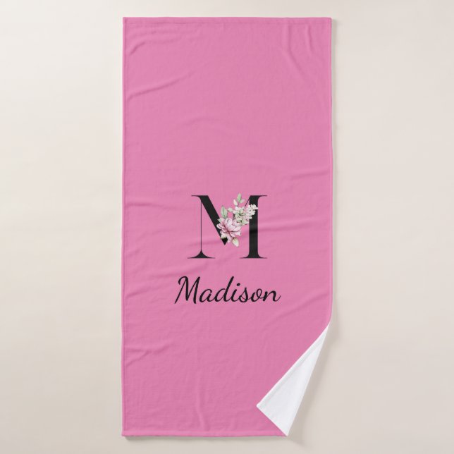 Personalized pink, black elegant monogram  bath towel set (Bath Towel)