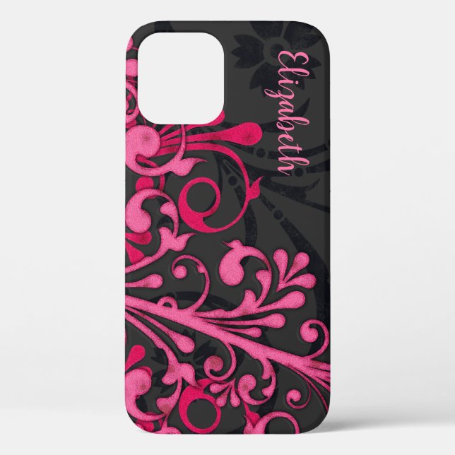 Personalized Pink Black Floral Case-Mate iPhone Case (Back)