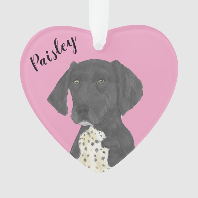 Personalized Pink Black German Shorthaired Pointer Ornament (Front)