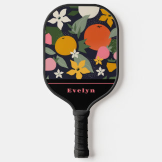 Personalized Pink Black Girly Flowers Fruits Pickleball Paddle