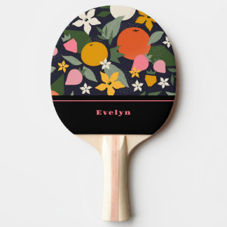 Personalized Pink Black Girly Flowers Fruits Ping Pong Paddle