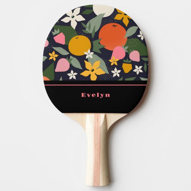 Personalized Pink Black Girly Flowers Fruits Ping Pong Paddle (Front)