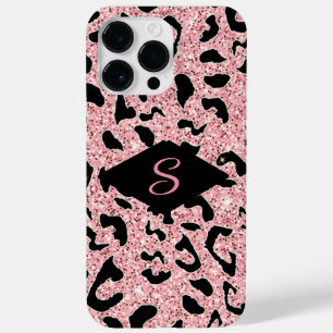 Personalized Pink & Black Glitter Animal Print Case-Mate iPhone 14 Pro Max Case