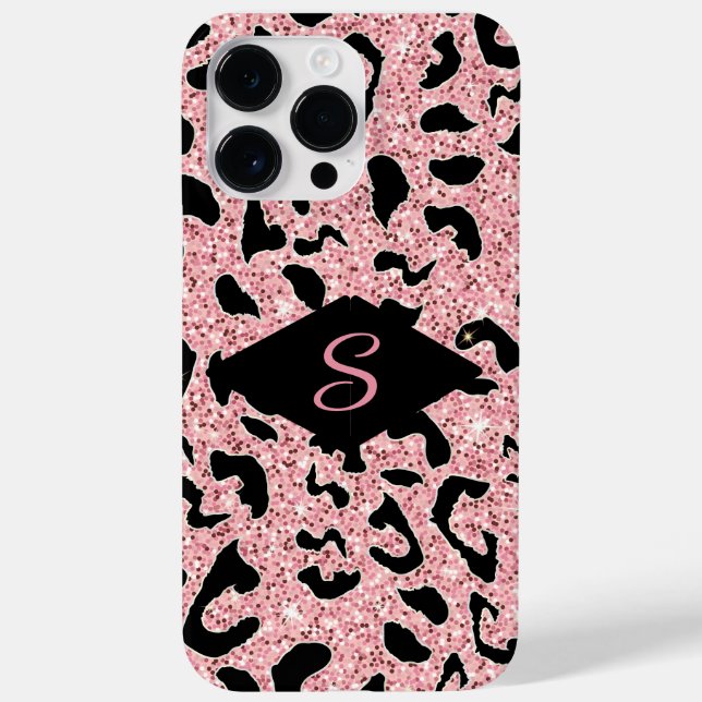 Personalized Pink & Black Glitter Animal Print Case-Mate iPhone Case (Back)