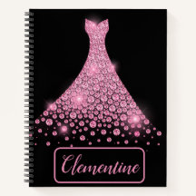 Personalized Pink Black Glitter Gown Sketchbook
