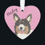 Personalized Pink Black Headed Tricolor Corgi Ornament<br><div class="desc">I am in love with this beautifully detailed watercolor illustration of a black headed tricolor corgi dog! Personalize these reversible ornaments and make the nice list this year! Shop the rest of my collection for the sweetest housewarming, bridal shower, teacher, mother-in-law, husband, boyfriend, secret santa, sympathy, or tough-to-shop-for gifts! To...</div>