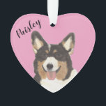 Personalized Pink Black Headed Tricolor Corgi Ornament<br><div class="desc">I am in love with this beautifully detailed watercolor illustration of a black headed tricolor corgi dog! Personalize these reversible ornaments and make the nice list this year! Shop the rest of my collection for the sweetest housewarming, bridal shower, teacher, mother-in-law, husband, boyfriend, secret santa, sympathy, or tough-to-shop-for gifts! To...</div>