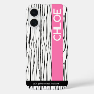 Personalized Pink & Black Modern iPhone 16 Case