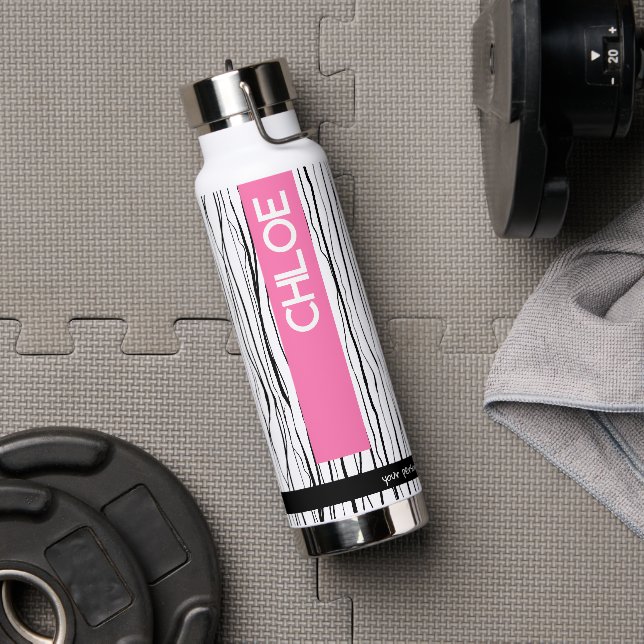 Personalized Pink & Black Modern Name  Water Bottle (Gym (Rotated))