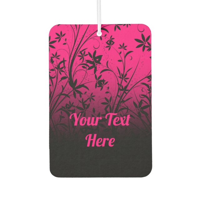 Personalized Pink & Black Ombre Floral Air Freshener (Front)